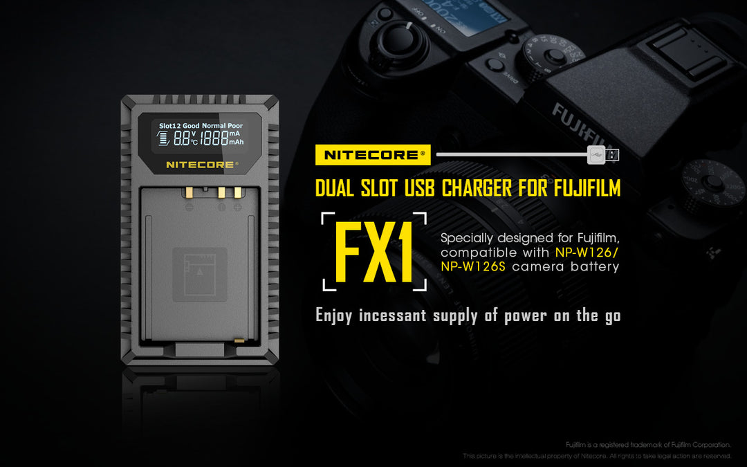 FX1 (Fujifilm NP-W126) Dual-Slot Battery Charger