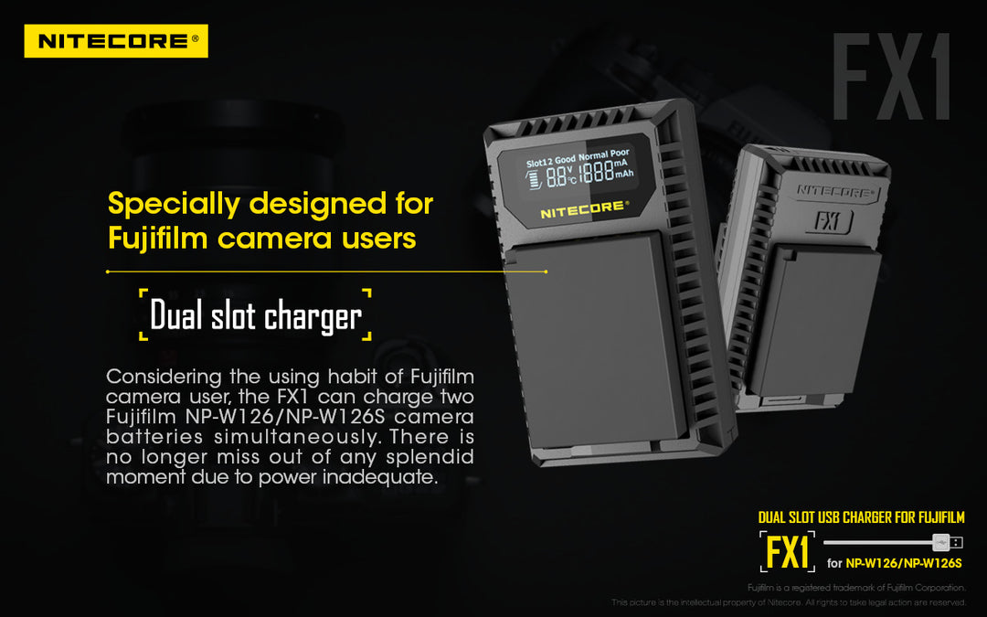 FX1 (Fujifilm NP-W126) Dual-Slot Battery Charger