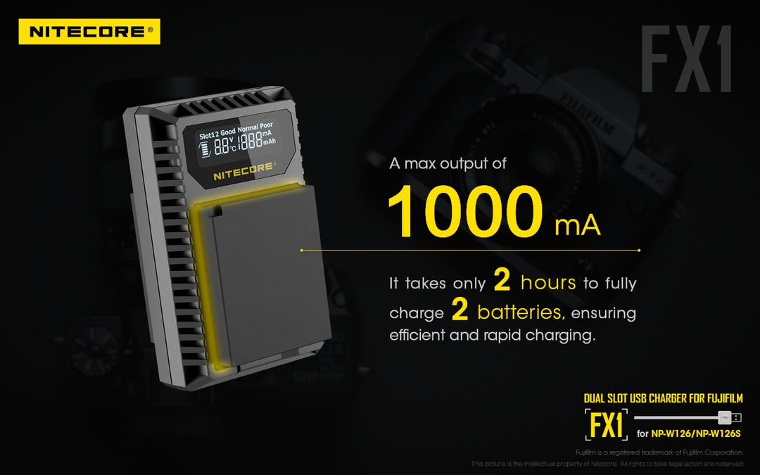 FX1 (Fujifilm NP-W126) Dual-Slot Battery Charger