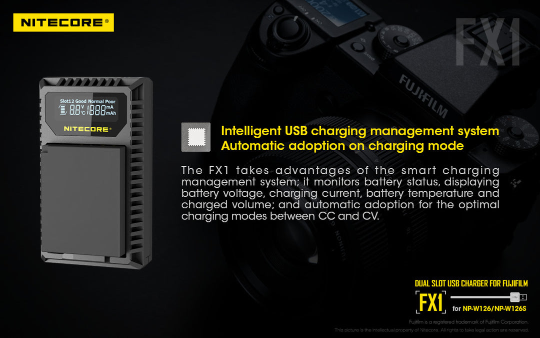 FX1 (Fujifilm NP-W126) Dual-Slot Battery Charger