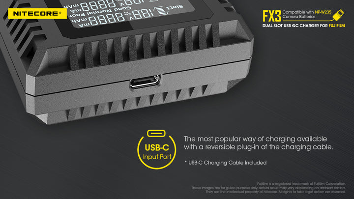 FX3 (Fujifilm NP-W235) Dual-Slot Battery Charger