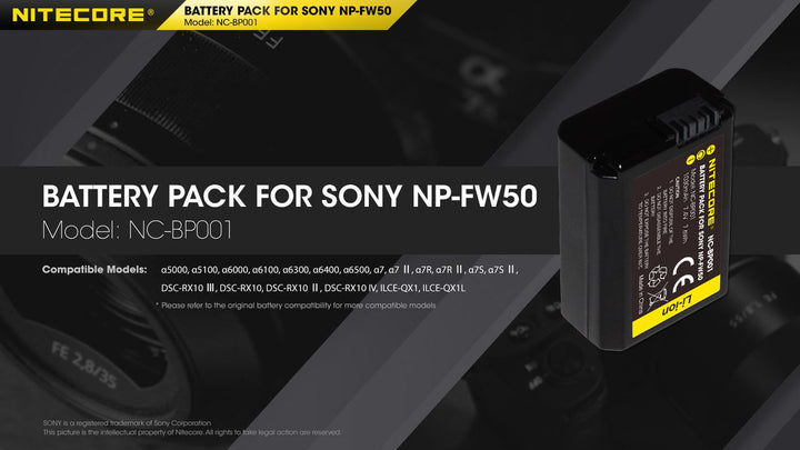 NP-FW50 (1030mAh) Battery Pack for Sony (NC-BP001)