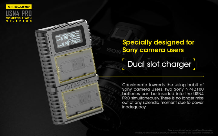 USN4 PRO (Sony NP-FZ100) Dual-Slot Battery Charger