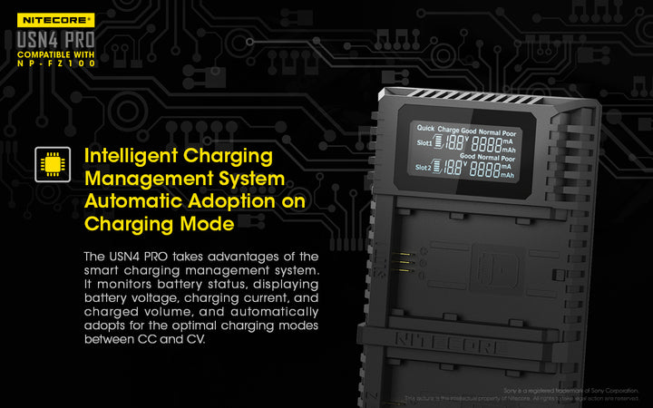 USN4 PRO (Sony NP-FZ100) Dual-Slot Battery Charger