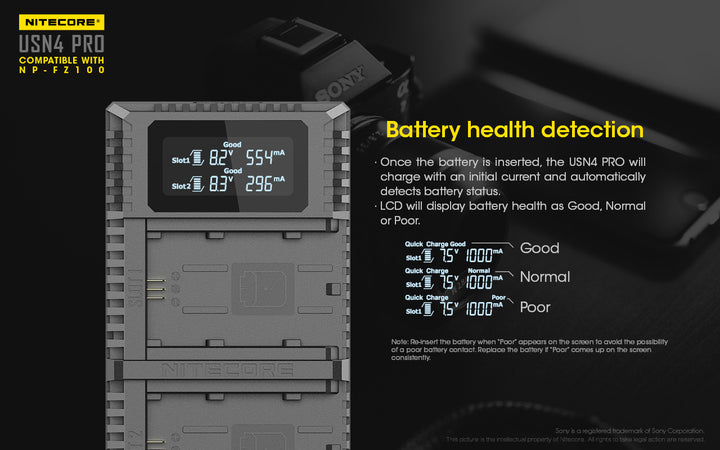 USN4 PRO (Sony NP-FZ100) Dual-Slot Battery Charger