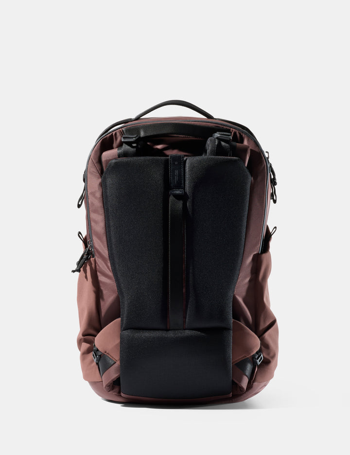 Matador 35L Global Travel Pack in Garnet - garnet backpack with black back panel on a white background