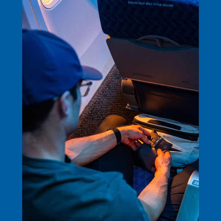 Blackout Travel Pillow in use