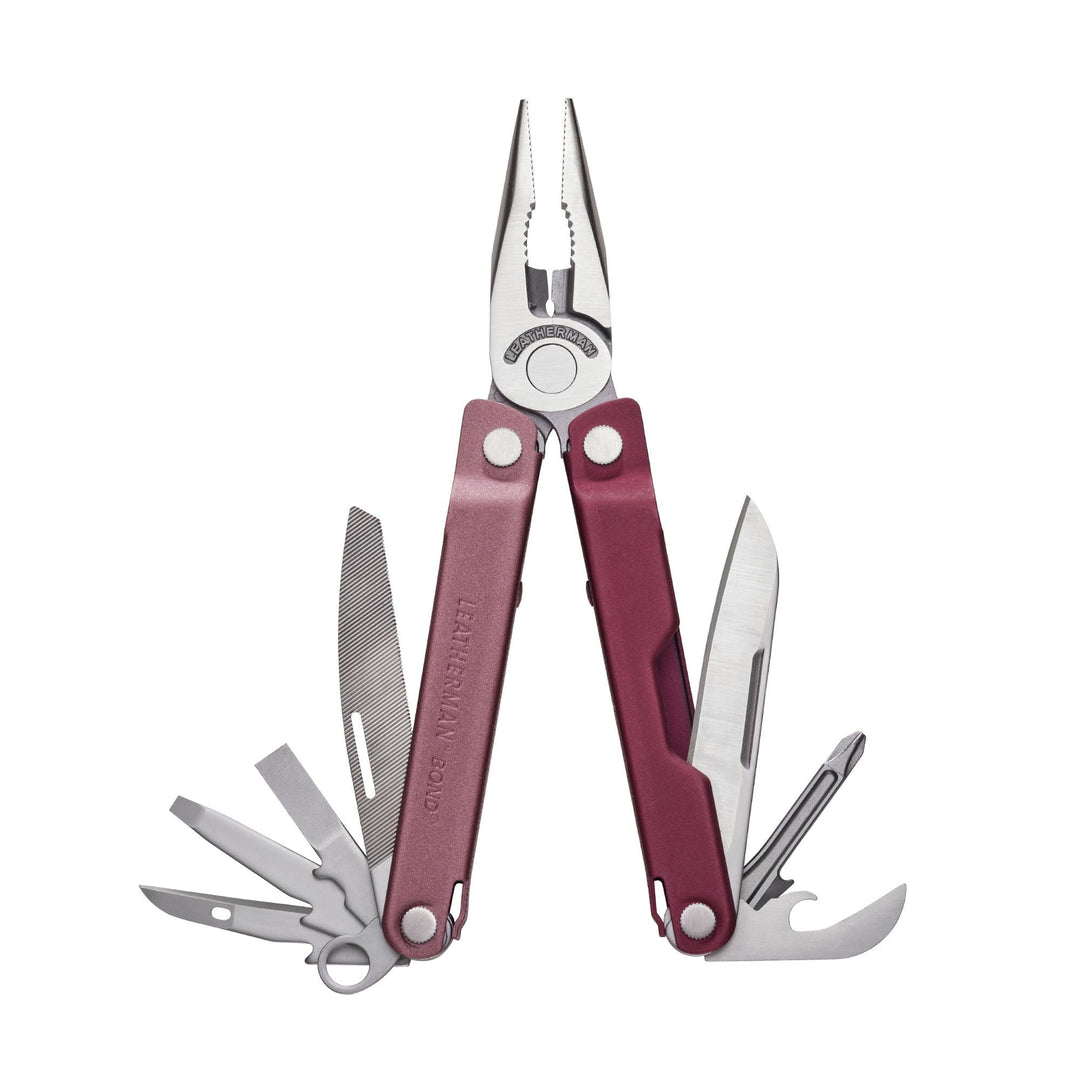 Leatherman Bond - Heathered Cranberry, tools fanned open - Nitecore Singapore