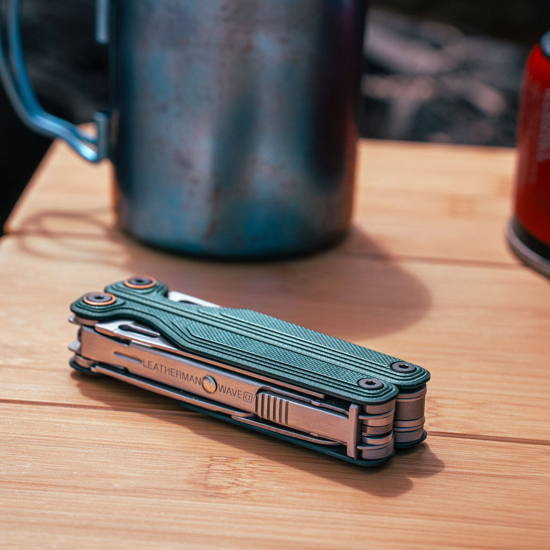 Leatherman Wave Alpha - Cascadia closed on a wooden table - Nitecore Singapore