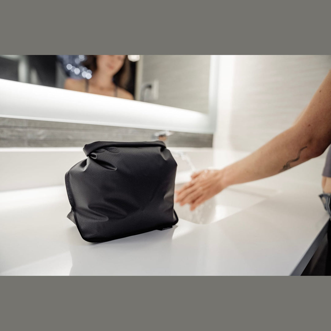 FlatPak Waterproof Toiletry Case in use