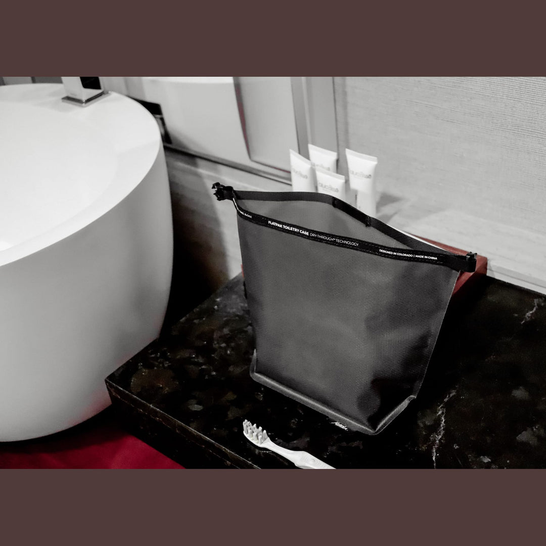 FlatPak Waterproof Toiletry Case in use