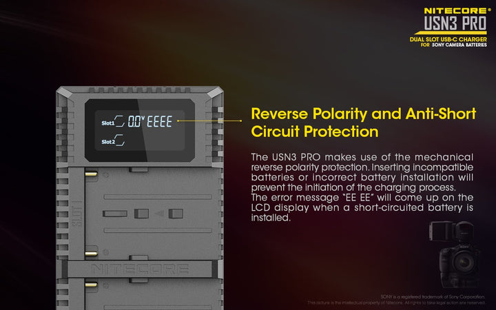 USN3 PRO (Sony NP-FM500H, NP-F730, NP-F750, NP-F770, NP-F970, NP-F550) Dual-Slot Battery Charger
