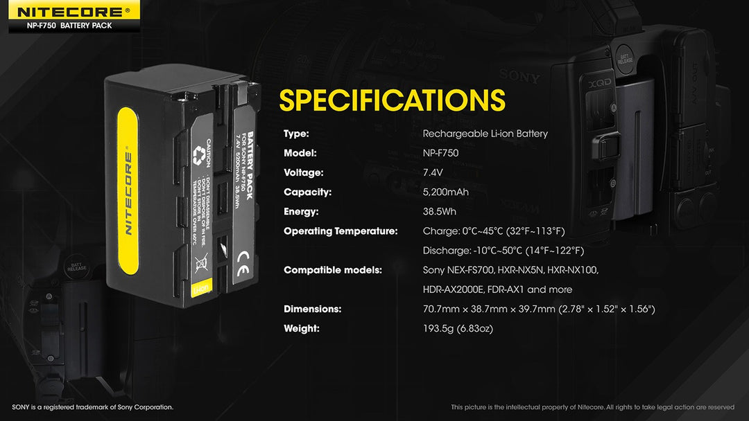 NP-F750 (5200mAh) Battery Pack for Sony