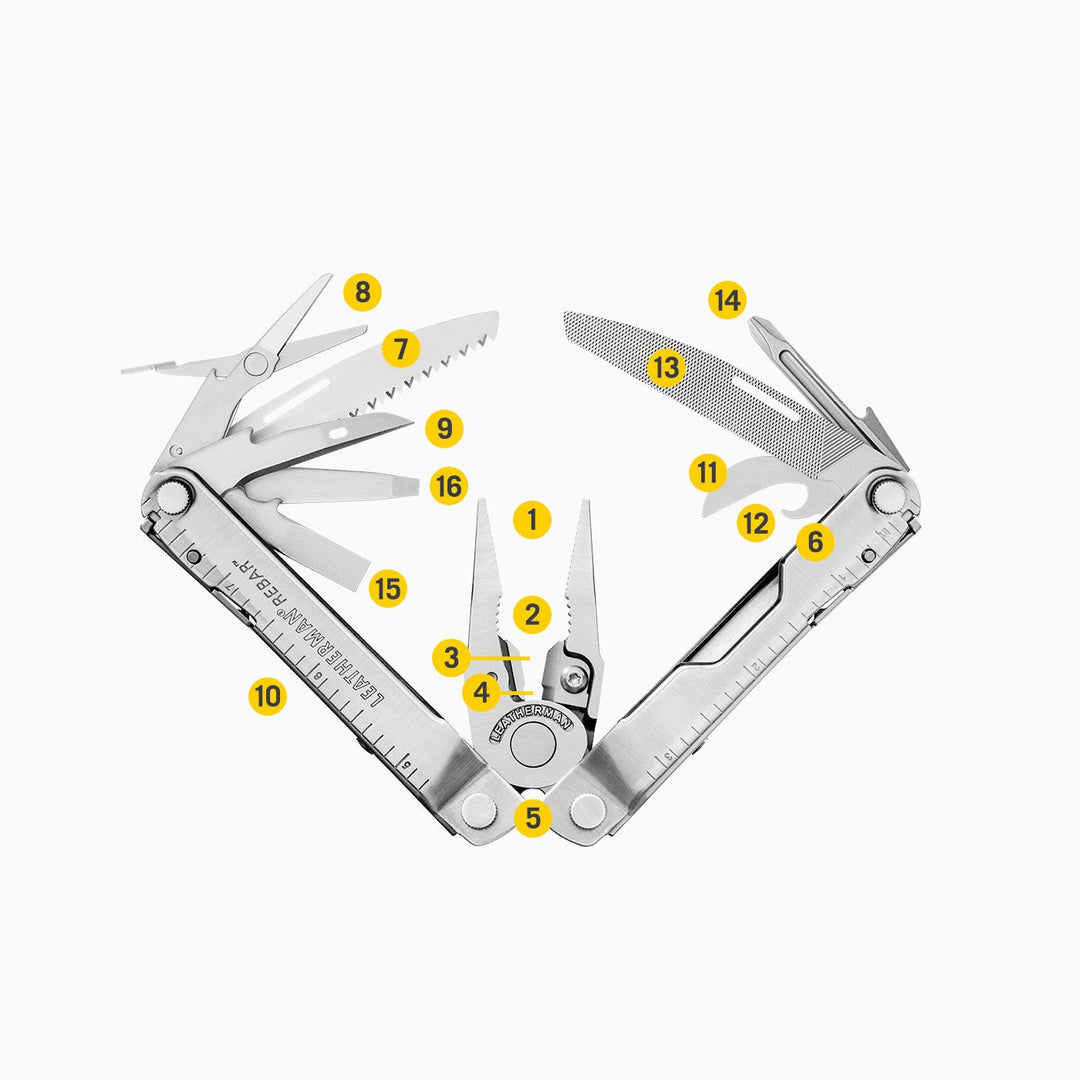 Leatherman Knifeless Rebar - all 16 tools numbered - Nitecore Singapore