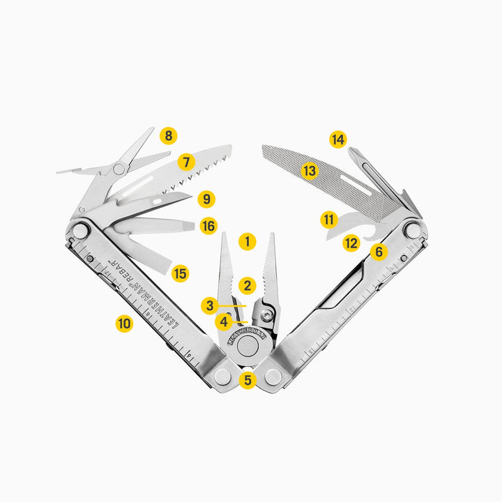 Leatherman Knifeless Rebar - all 16 tools numbered - Nitecore Singapore