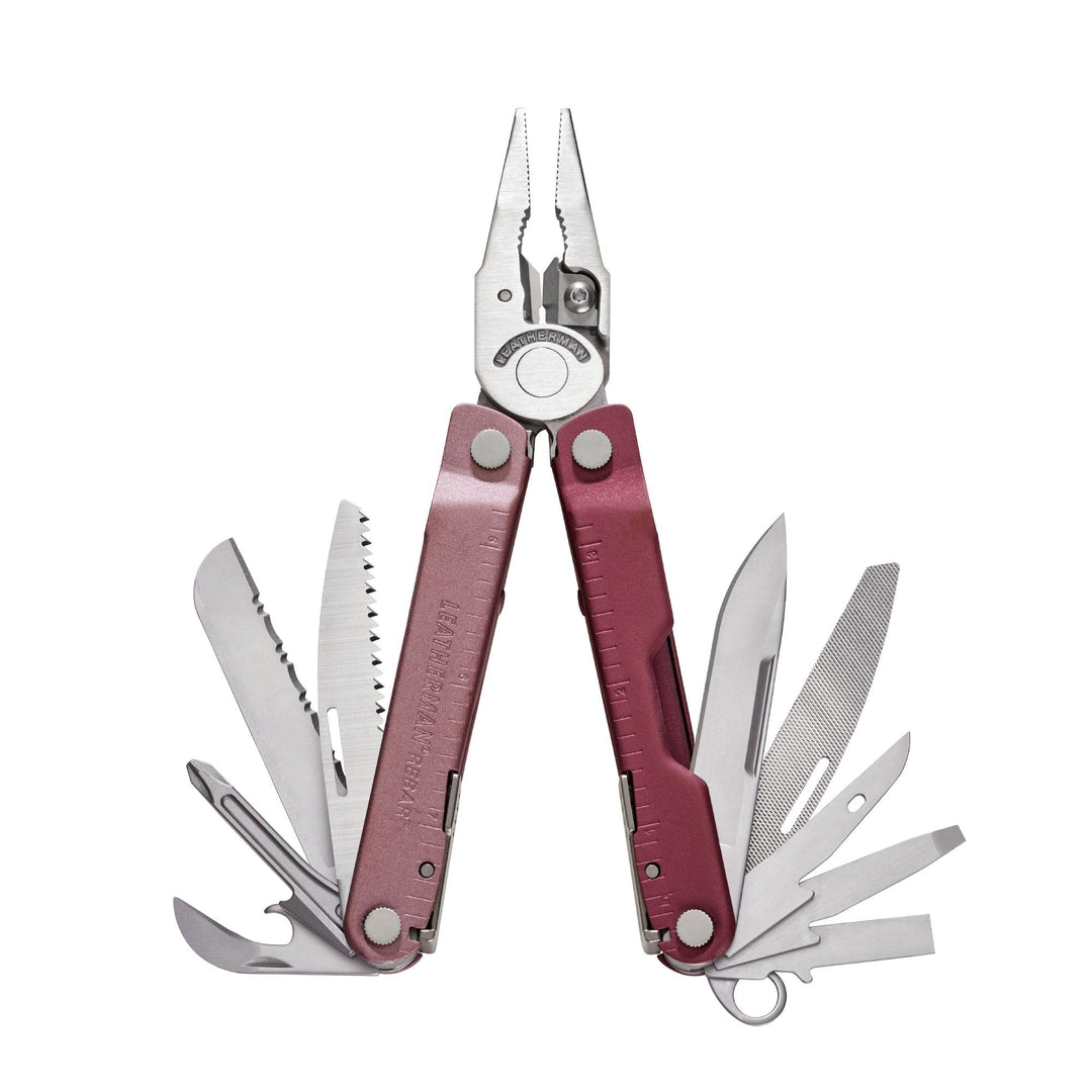 Leatherman Rebar - Heathered Cranberry, tools fanned open - Nitecore Singapore