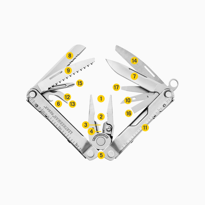 Leatherman Rebar - all 17 tools numbered - Nitecore Singapore