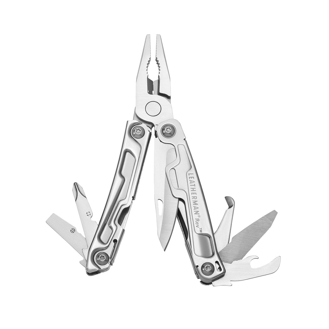 Leatherman Rev - tools fanned open, stainless steel - Nitecore Singapore