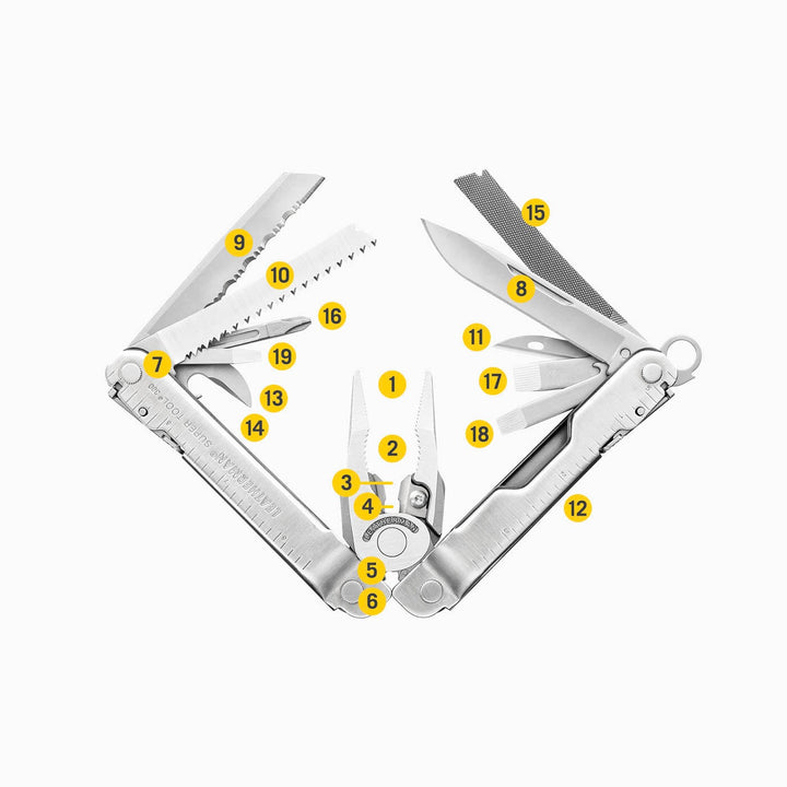 Leatherman Super Tool 300 - all 19 tools numbered - Nitecore Singapore