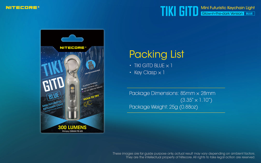 TIKI (BLUE Glow In The Dark) - 300 lumens